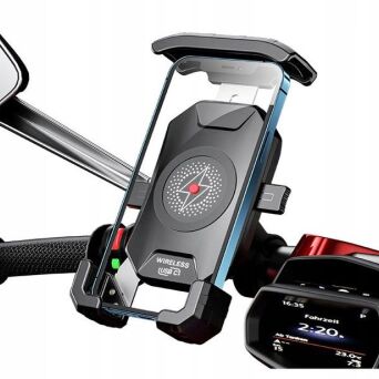 BIKETEC UCHWYT MOTOCYKLOWY Z ŁADOWARKĄ INDUKCYJNĄ NA TELEFON MONTOWANY NA KIEROWNICĘ LUB LUSTERKO TYP: R15W-PD WIRELESS